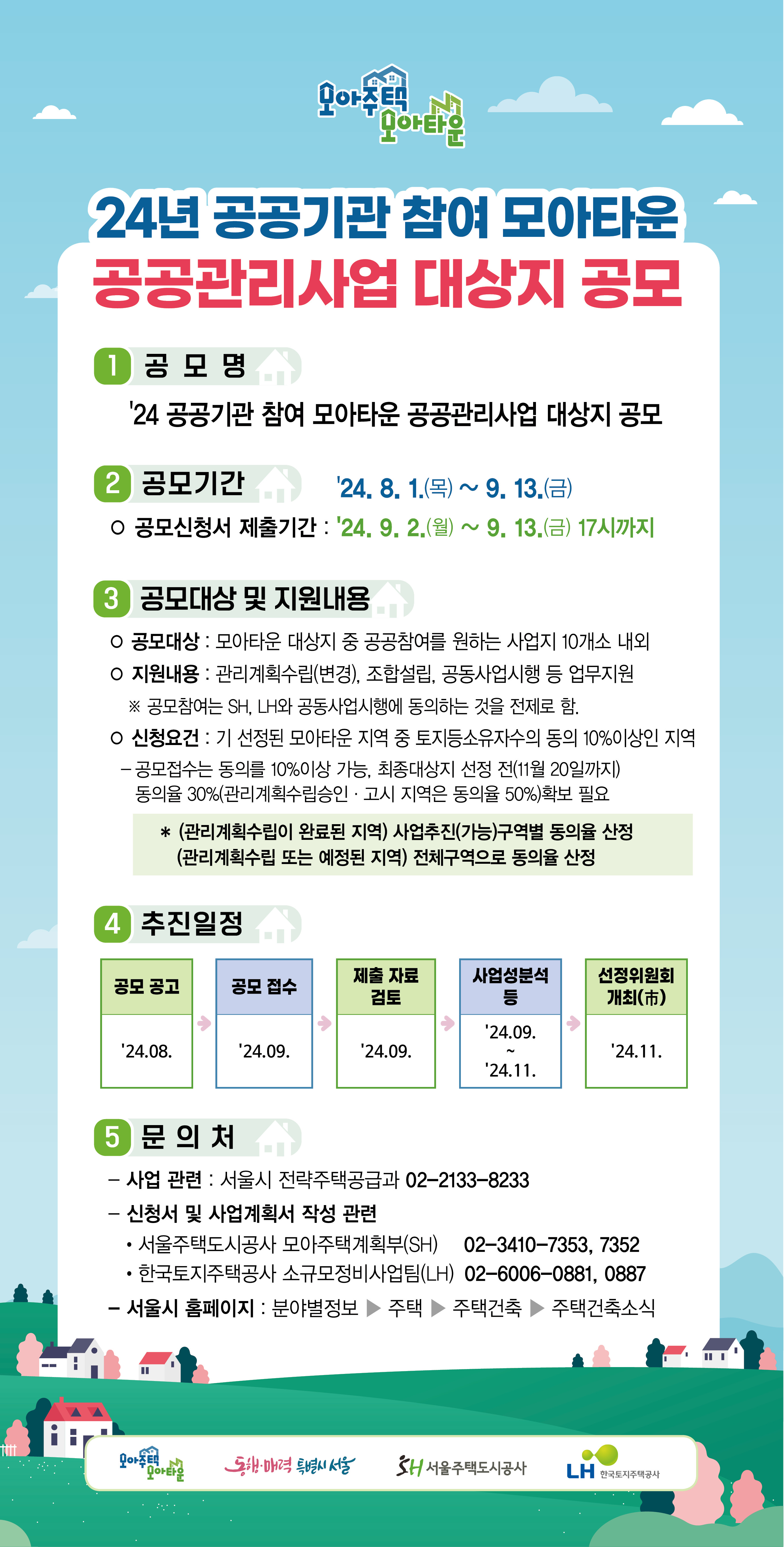공공기관 참여 모아타운 공공관리사업 대상지 서울시·LH·SH 합동 공모 안내